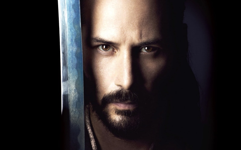 men, looking at camera, the film, face, males, beard, one person, negative emotion, indoors, s, 1080P, aggression, Keanu Reeves, katana, facial hair, portrait