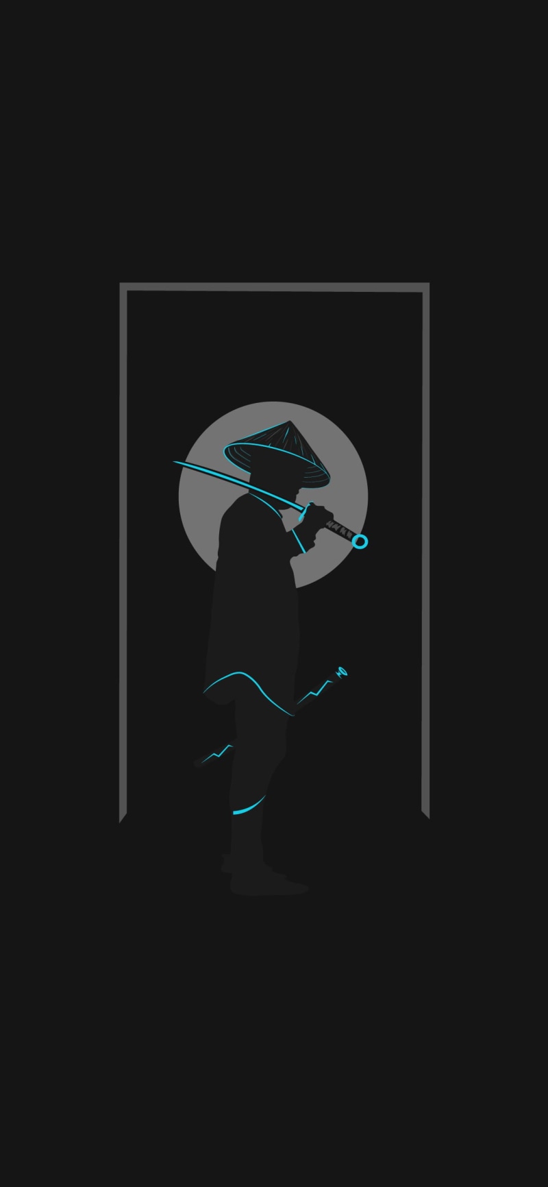 minimalism, neon, illustration, modern, Ronin, Ninja, Moon, swordsman, 1080P, samurai, laser swords, neon green, katana, sword, digital, neon glow, antographics