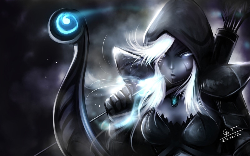 digital composite, drow, futuristic, science, motion, 1080P, black background, long exposure, Drow Ranger (DotA 2), representation, connection, Dota, light trail