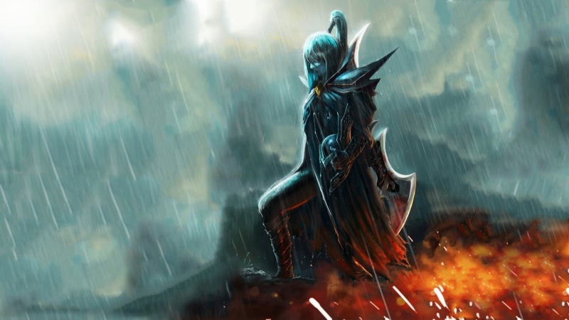 burning, belief, blurred motion, sculpture, art and craft, video games, dota, water, representation, outdoors, Phantom Assassin, religion, no people, motion