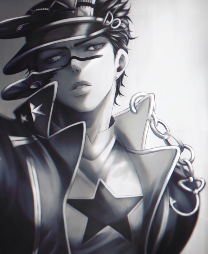 representation, art and craft, mask - disguise, kuujou joutarou, human representation, studio shot, jojo no kimyou na bouken, silver colored, eye mask
