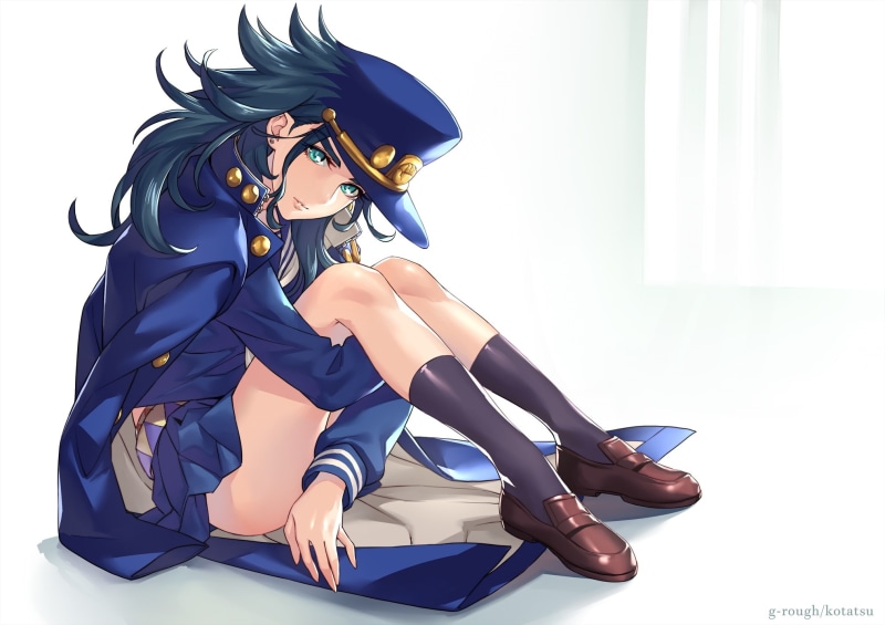hairstyle, adult, females, clothing, Anime, studio shot, beautiful woman, beauty, young adult, jojos bizarre adventure, young women, shoe, lifestyles, blue