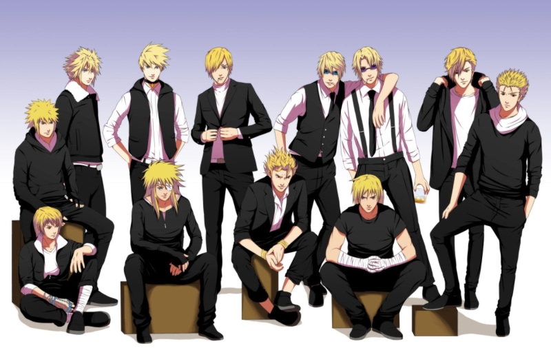 studio shot, men, yellow, digital composite, young men, character, haired, Dino (Katekyō Hitman Reborn!), Guy Cecil, people, Dio Brando, males, Crossover
