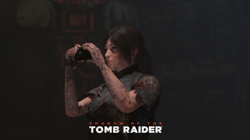 hairstyle, text, Shadow of the Tomb Raider, indoors, Tomb Raider, one person, holding, lifestyles, portrait, leisure activity, communication, 2K, video games