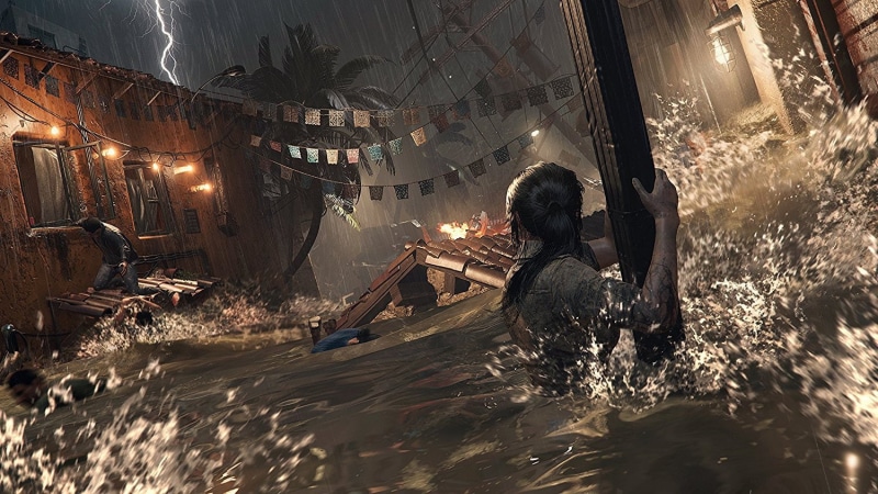 lifestyles, winter, illuminated, splashing, enjoyment, real people, waterfront, swimming pool, water, Tomb Raider 2018, video games, architecture, people