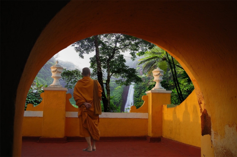 Rest, the past, monk, monastery, veranda, Buddhism, architecture, abbot, plant, nature, tibetan, mid adult, spirituality, inner calm, built structure, rear view