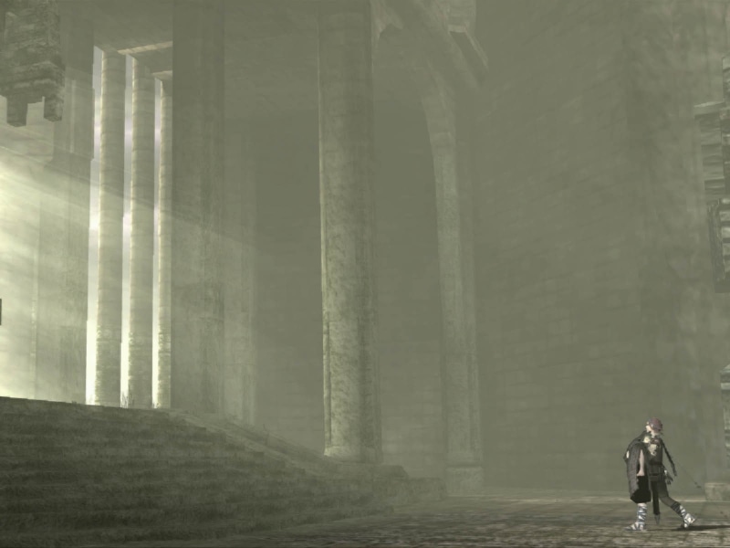 built structure, full length, Shadow of the Colossus, 720P, rear view, standing, fog, transportation, outdoors, lifestyles, leisure activity, nature, men