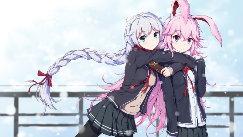 pink hair, mask - disguise, looking at viewer, Honkai Impact, outdoors, human representation, school uniform, winter, disguise, art and craft, anime girls