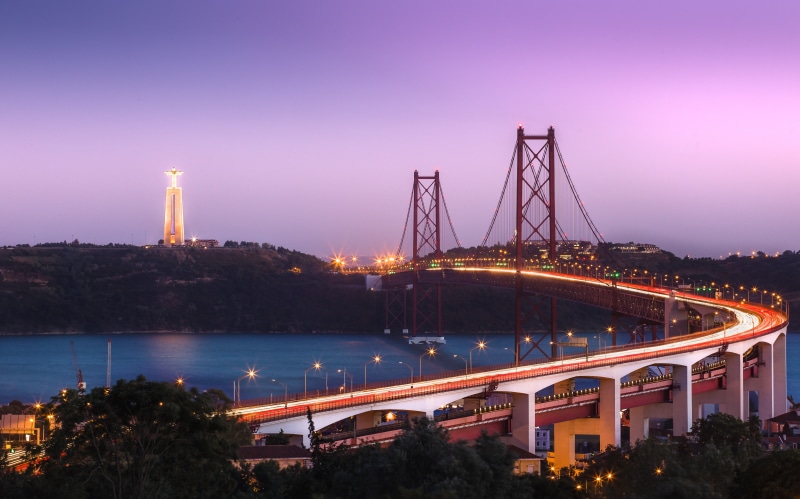 5K, bridge, city lights, lisbon, night city, almada, 25 de abril bridge