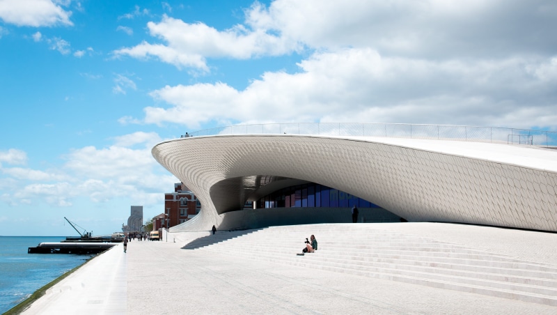 sky, lifestyles, incidental people, portugal, MAAT, blue, tourism, 2K, Lisbon, cloud - sky, people, architecture, city, travel destinations, travel, modern