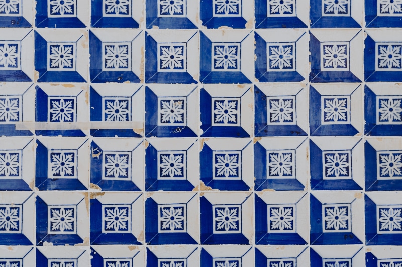 design, tiles, pattern, tile, lisbon, typical, portugal, white, wall, ceramic, no people, backgrounds, blue, day, wall - building feature, 5K, indoors