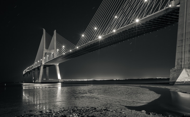 Shot, long, connection, architecture, sky, Dark, hd, built structure, Portugal, Mark, transportation, gama, Night, bay, ultrawide, olivaisnorte, Black and White