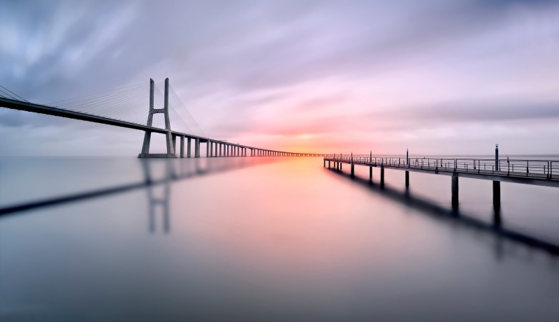 reflection, pier, Vasco da Gama, gama, vasco, da, 1080P, bridge