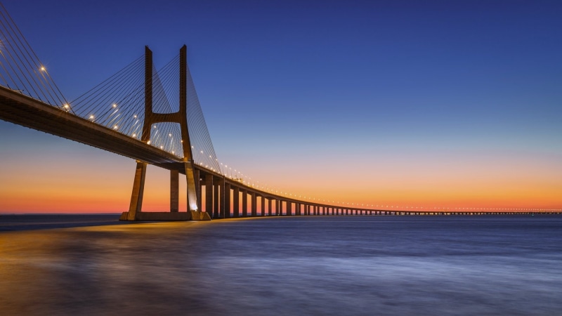 Sunset, built structure, Bridges, outdoors, architecture, Bridge, motion, long exposure, sky, engineering, bridge - man made structure, water, travel, connection
