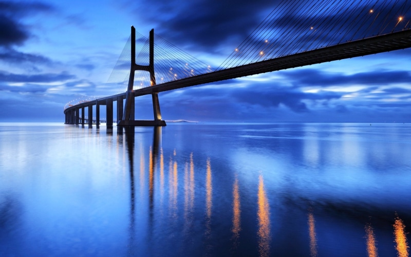 Vasco da Gama Bridge, Sea, Portugal, Ocean, Bridges, 1080P