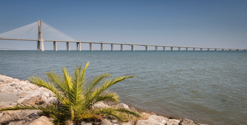 sky, 1080P, panorama, clear sky, the vasco da gama bridge, sea, beach, no people, bridge, travel destinations, travel, the bridge over the river, beauty in nature
