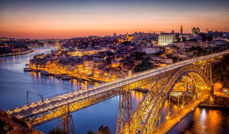 river, Porto, home, bridge, lights, Portugal, panorama, 2K