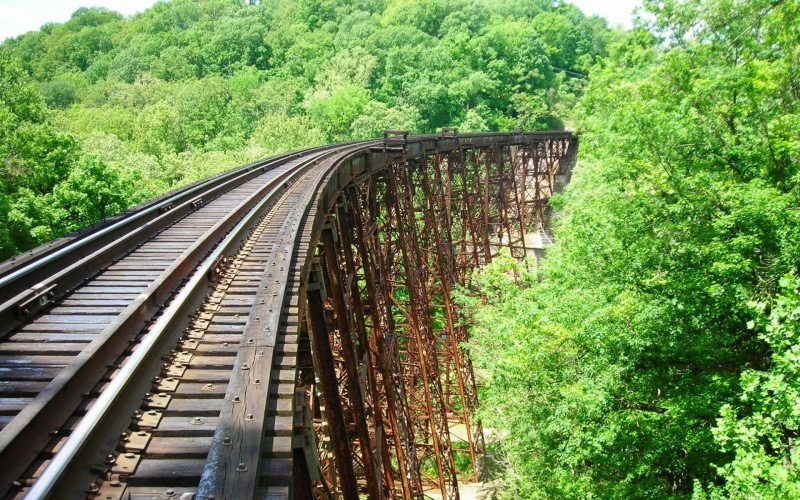 1080P, long, brown, railroad track, outdoors, landscape, metal, built structure, nature, bridge, architecture, train, no people, bridge - man made structure