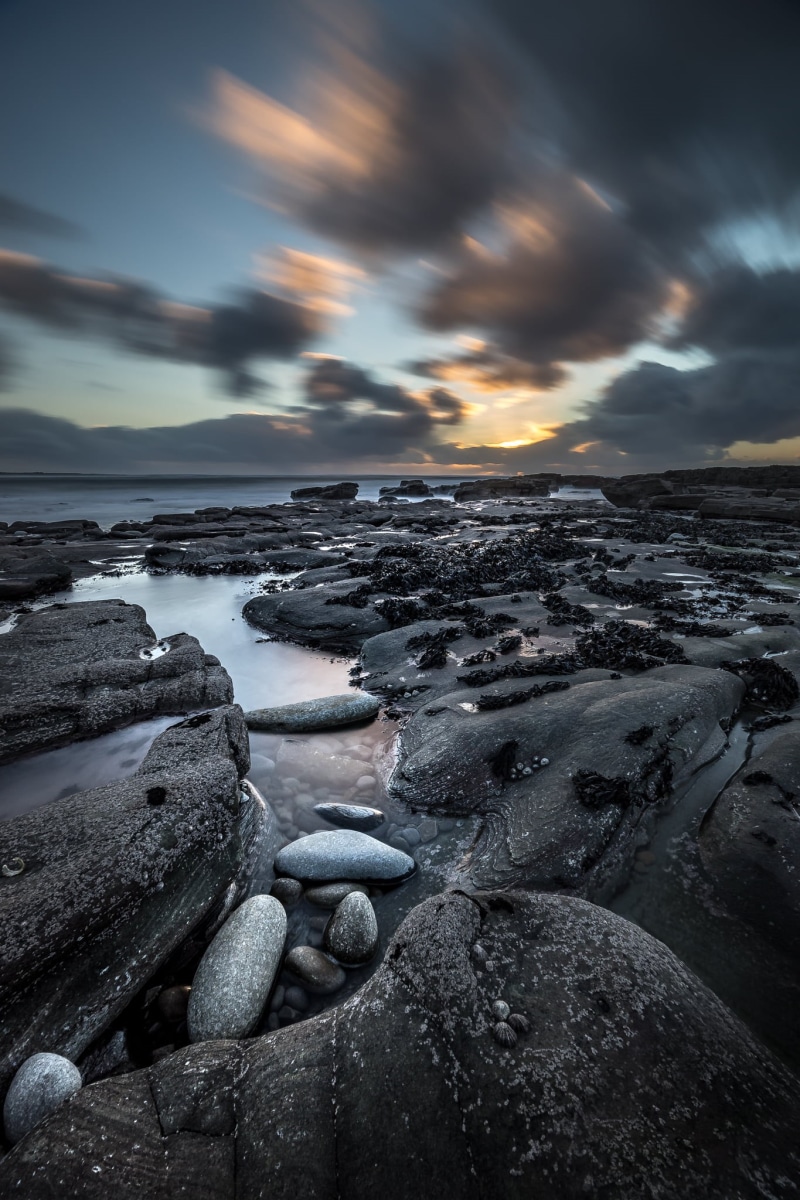 scenics, blu, stones, dusk, sea, photo, long exposure, 1080P, ultra, beach, selective focus, sony, focus, gray, rock - Object, fullframe, outdoors, selective