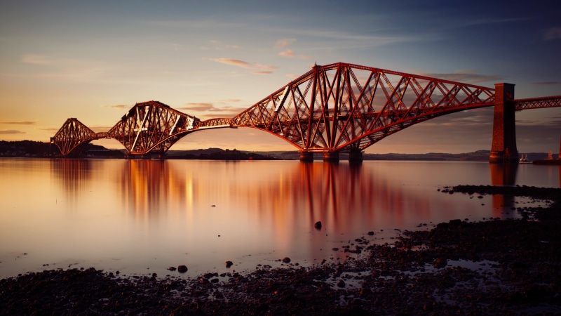 4K, forth bridge, scotland, railway bridge, calm, water, edinburgh, sky, united kingdom, bridge