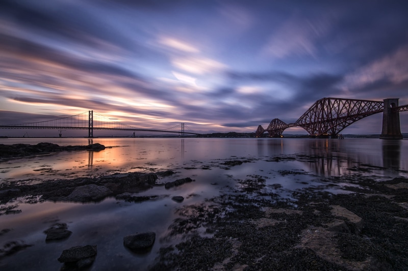 river, Great Britain, Scotland, bridge, United Kingdom, clouds, 1080P, sky, forth, Forth Bridge, the Forth Bridge, evening
