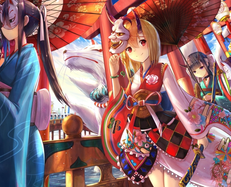 amusement park ride, 720P, masks, retail, anime girls, demons, representation, variation, toy, choice, day, kimono, arts culture and entertainment, for sale