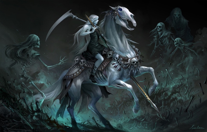 girl on horse, Deaths Carousel, mystic, Gothic, belfi horse, skeletons, carousel of the dead, 1080P
