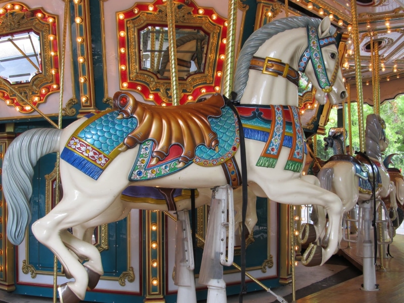 illuminated, fun, carousel, livestock, horse, outdoors, day, ornate, childhood, art and craft, no people, multi colored, carousel horses, animal, white