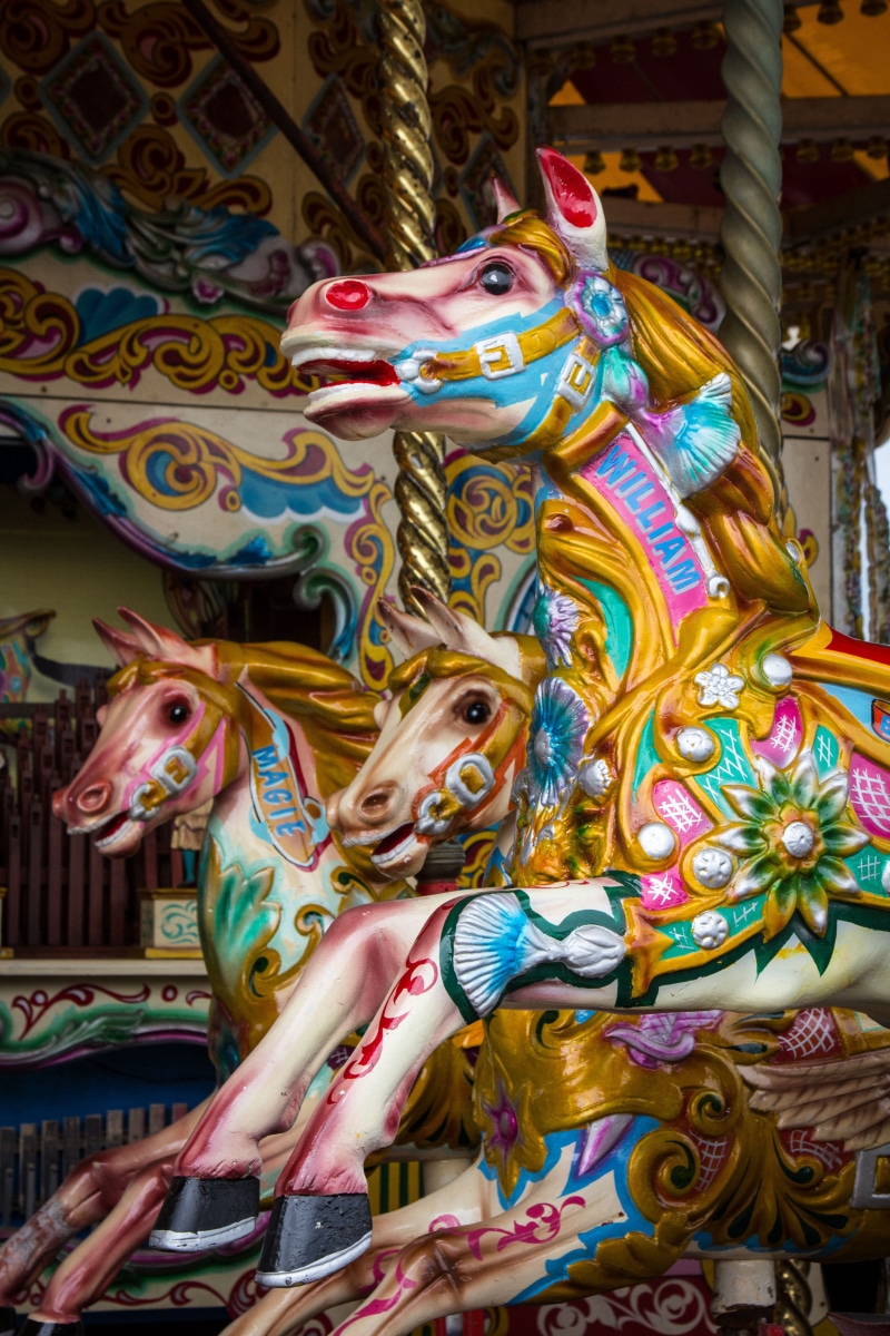 amusement park, antique, three, carnival, moving, festival, close-up, religion, art and craft, sculpture, animal representation, multicolored, Ride, roundabout