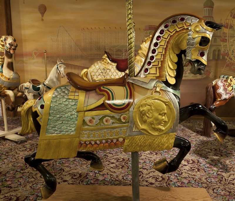 art and craft, indoors, craft, representation, still life, architecture, carousel horses, statue, amusement park ride, animal, arts culture and entertainment