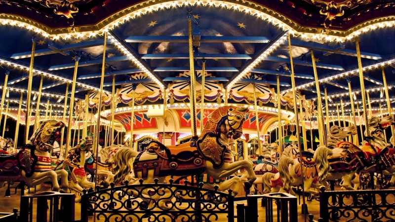 1080P, wonderful, nature and landscapes, horses, lights, carousel, fence, paint