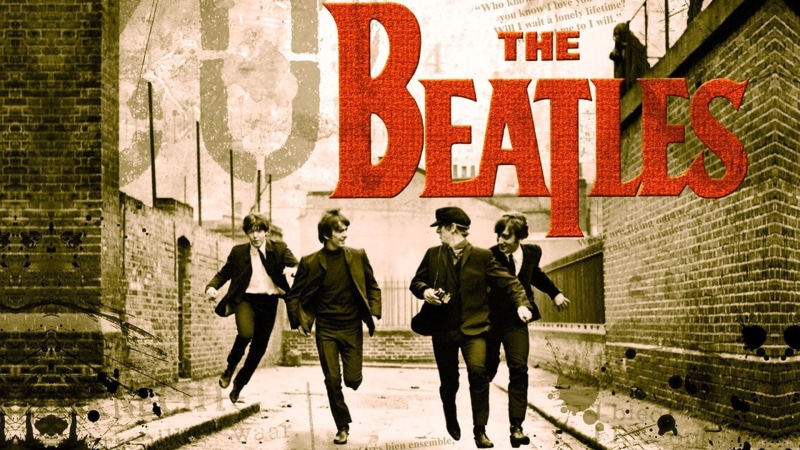 people, two people, built structure, men, outdoors, walking, art and craft, mural, city, The Beatles, brick wall, 1080P, creativity, brick, western script