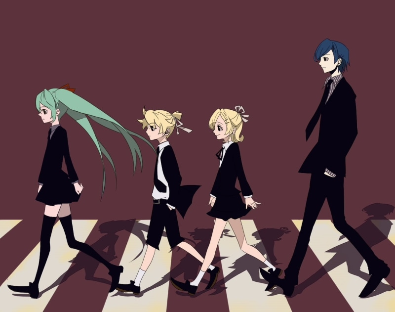 kagamine, people, hatsune, long, 720P, art, len, hair, miku, hd, rin, x, road, vocaloid, abbey, Abbey Road, kaito