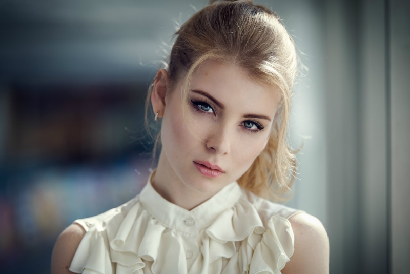Irina Popova, face, 1080P, portrait, 500px, blonde, blue eyes, model, bokeh, women