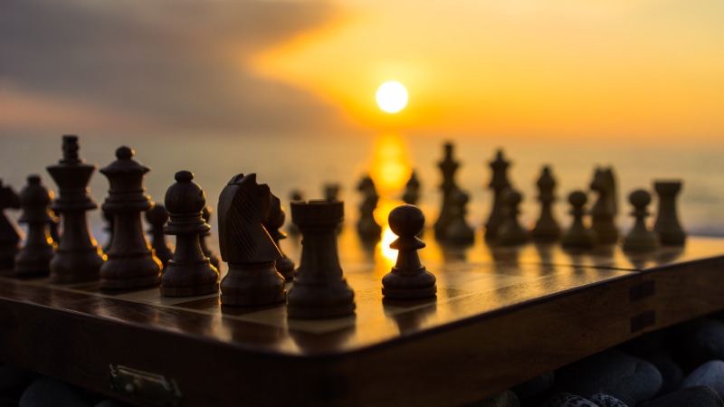 chessboard, recreation, games, indoor game, tabletop game, 5K, chess, sunset, board game