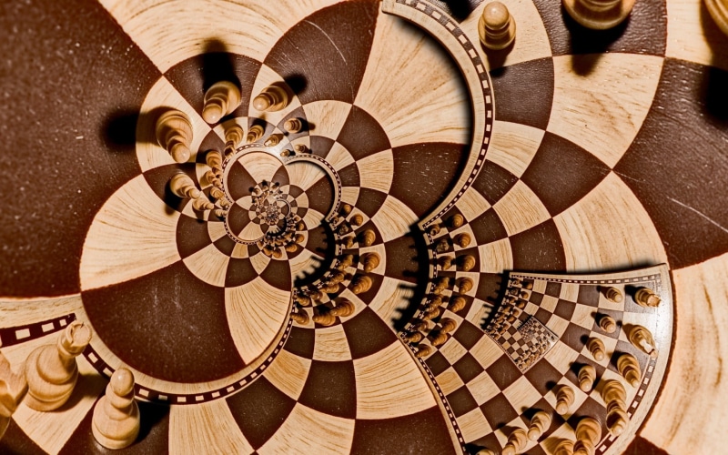 shadow, digital art, Checkered, Distortion, Recursion, Spiral, Chess, Surreal, 1080P, Pawns, Board Games