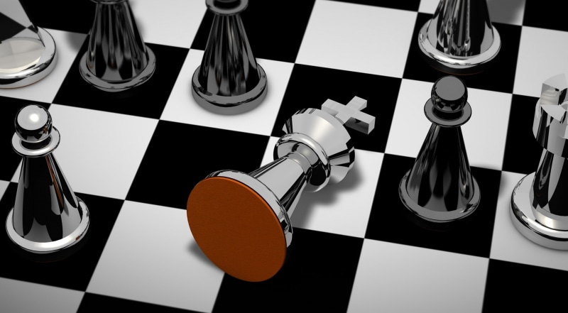 no people, rooks, checkmate, container, Figures, high angle view, Strategy, Game, chess pieces, black color, Chess, chess board, Silver, leisure games