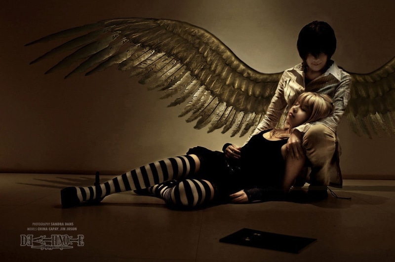 full length, art and craft, Death Note, man, telephone, young adult, illustration, haired, cosplay, women, striped, females, Yagami Light, sitting, technology