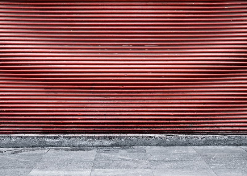 built structure, red, footpath, day, safety, corrugated iron, iron, sidewalk, 4K, no people, architecture, tiled floor, steel, store, garage, industry