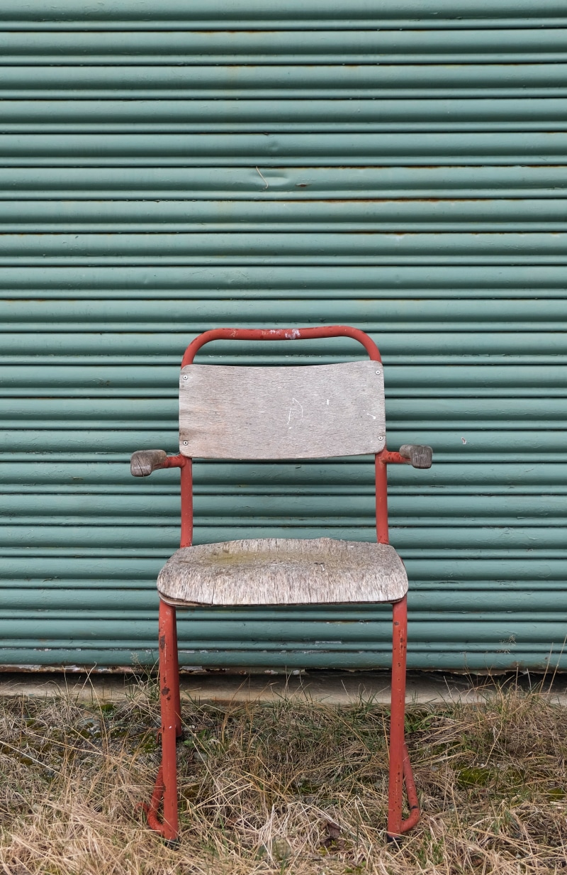 wall - building feature, metal, aesthetic, rusty, beside, armchair, gray, architecture, roll, pattern, old, day, no people, bench, front, 4K, background
