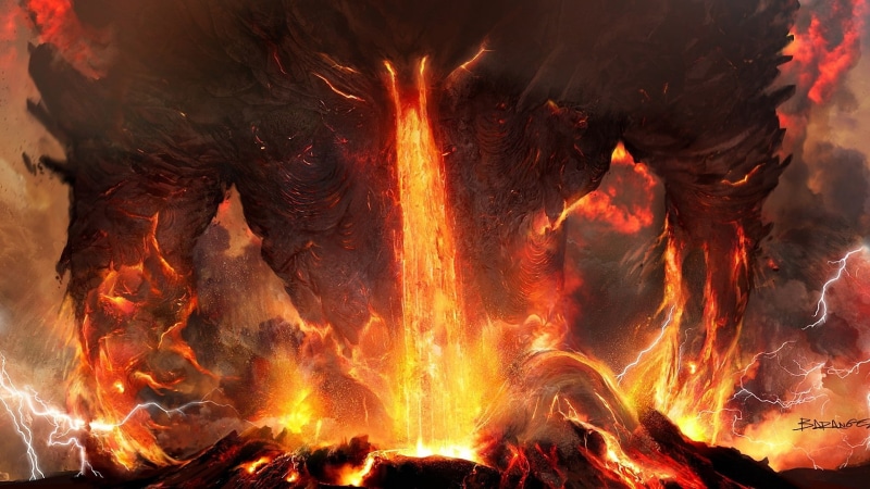 monsters, orange color, flame, Lava, volcano, 1080P, fire, wood - material, blurred motion, Ash, log, warning sign, burning, Titanium, fire - natural phenomenon