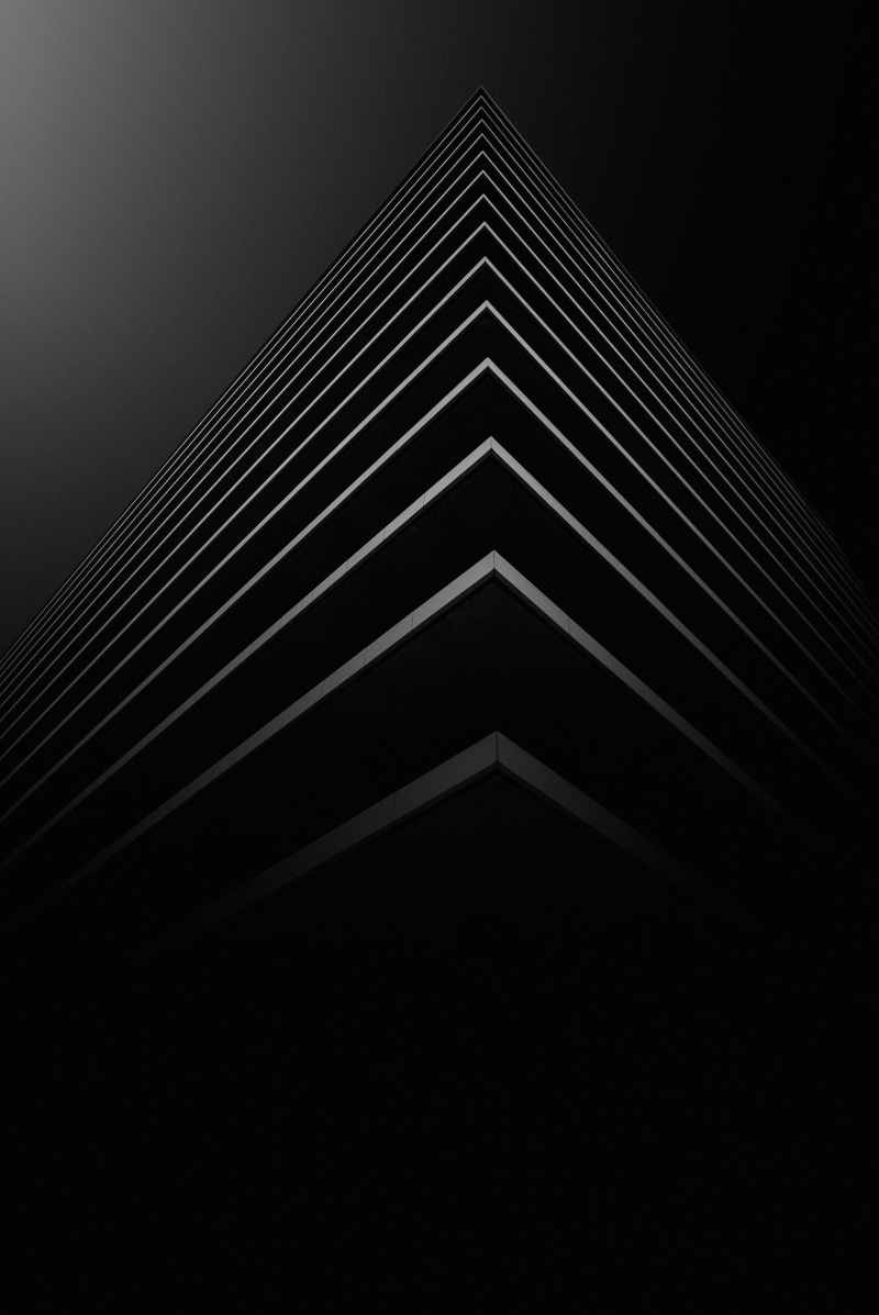 triangle shape, night, building exterior, low angle view, sky, modern, built structure, black, pyramid shape, grey, office building exterior