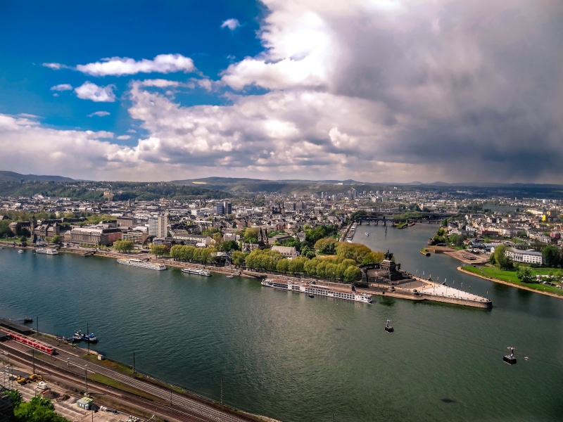 river landscape, castle, rheinland, architecture, transportation, ships, middle rhine, water, no people, cloud - sky, koblenz from the ehrenbreitstein fortress