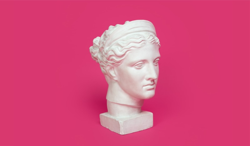 gypsum, cast, head, sculpture, plaster head, pink background, head of Diana, 4K