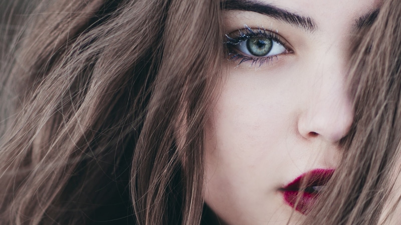 Jovana Rikalo, brunette, face, lipstick, portrait, blue eyes, Andjela Vlaisavljevic, closeup, 1080P, women, red lipstick, model, makeup