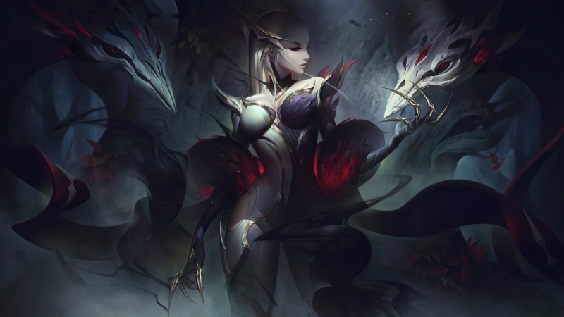 Coven, Evelynn, 8K, Evelynn (League of Legends), digital art, Riot Games, forest, pixel art, demon, dark, shadow, 4K, League of Legends