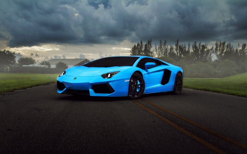 Lamborghini, supercar, Aventador, 2K, clouds, blue, hq