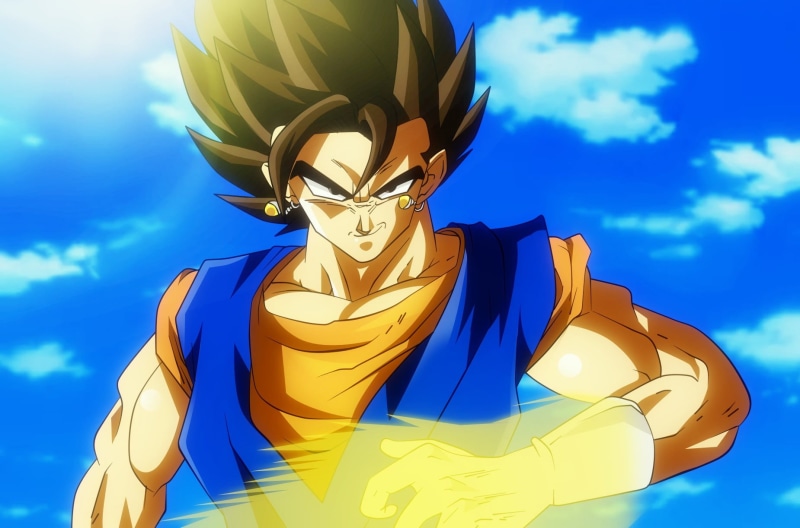 gold colored, female likeness, Dragon Ball, sky, character, day, ball, sunlight, sculpture, no people, statue, blue, Dragon Ball Super, Vegito, human representation