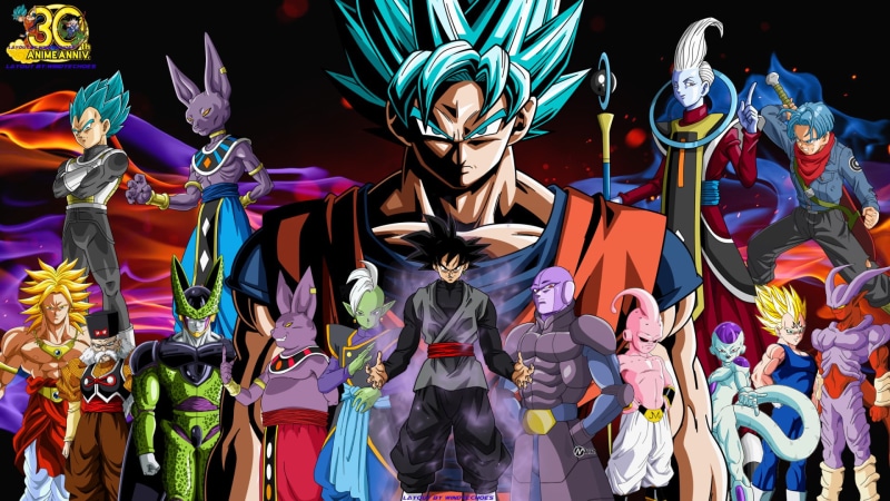 Frieza (Dragon Ball), Zamasu (Dragon Ball), Dragon Ball, Broly (Dragon Ball), Beerus (Dragon Ball), Majin Buu, Janemba (Dragon Ball), Whis (Dragon Ball)