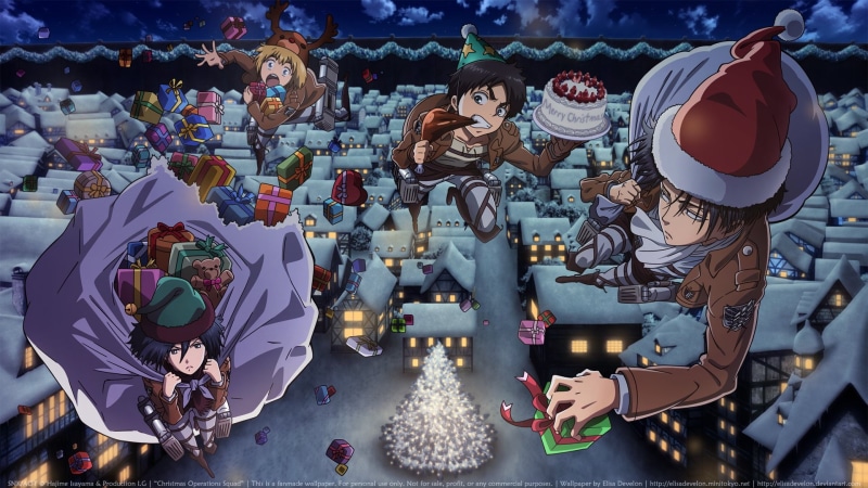 Armin Arlert, Mikasa Ackerman, Eren Yeager, Christmas, Levi Ackerman, Attack On Titan, 1080P, Anime